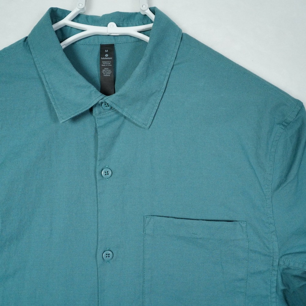 Lululemon Mens Commission Short Sleeve Shirt Teal Blue Green Size M Stretch